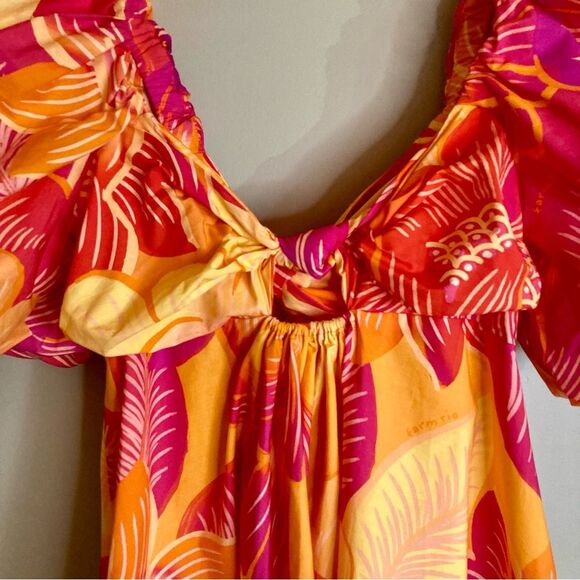 NEW FARM Rio Summer Garden Ombre Mini Dress Tropical Floral Orange Pink Size M - Picture 6 of 16